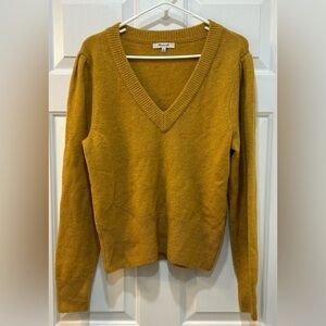 Madewell Westgate Deep V Neck Sweater Sz M Mustard Yellow Wool Blend Boho Preppy